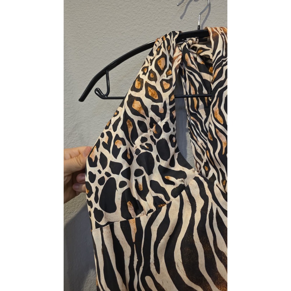 Avec Les Filles Animal Print Halter Maxi Dress Leopard Zebra Tiger Gown 8 - Picture 9 of 16